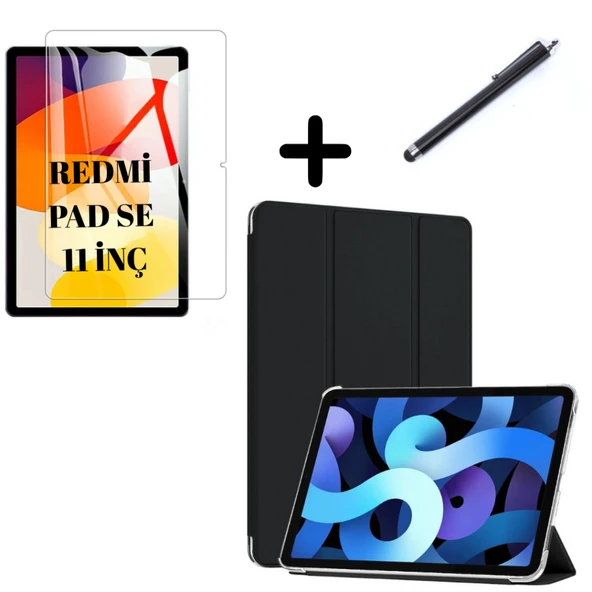 Xiaomi Redmi Pad SE 11inç Kılıf SET PU Deri Smart Tablet Kilifi Ekran Koruyucu + Kalem