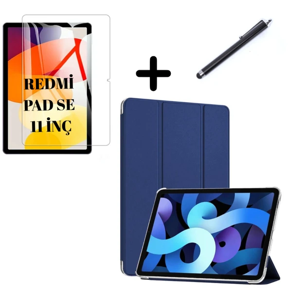 Xiaomi Redmi Pad SE 11inç Kılıf SET PU Deri Smart Tablet Kilifi Ekran Koruyucu + Kalem - 7