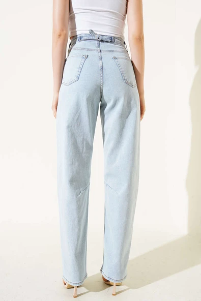Tokalı Pensli Baggy Kot Pantolon Kar Açık - 3