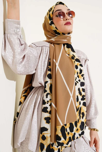 Leopar Şeritli Çizgili Medine Şal Latte ürün görseli 1