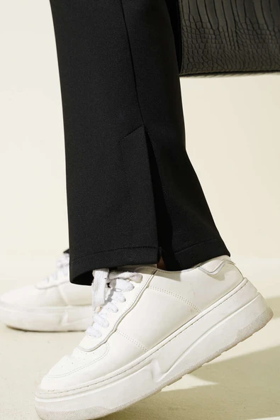 Paça Yırtmaçlı Scuba Pantolon Siyah - Resim 4