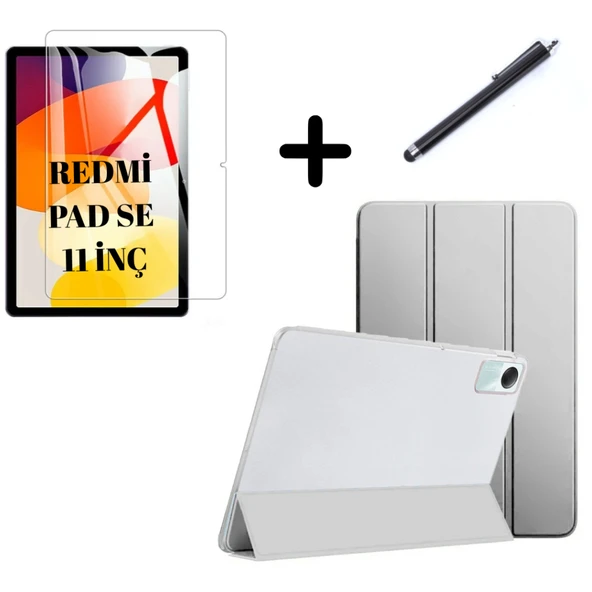 Xiaomi Redmi Pad SE 11inç Kılıf SET PU Deri Smart Tablet Kilifi Ekran Koruyucu + Kalem - 8