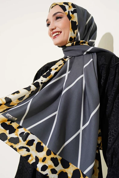 Leopar Şeritli Çizgili Medine Şal Füme - Resim 2