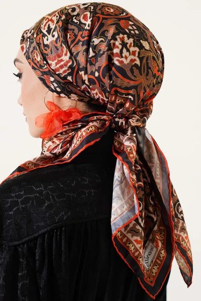 Hint Motifli Soft Eşarp Oranj - 3