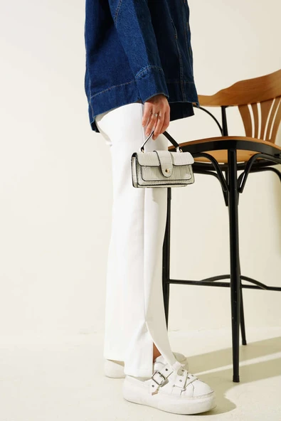 Paça Yırtmaçlı Scuba Pantolon Beyaz - 3