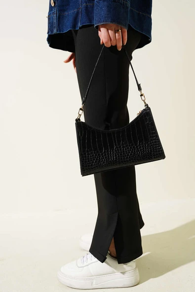 Paça Yırtmaçlı Scuba Pantolon Siyah - Resim 3