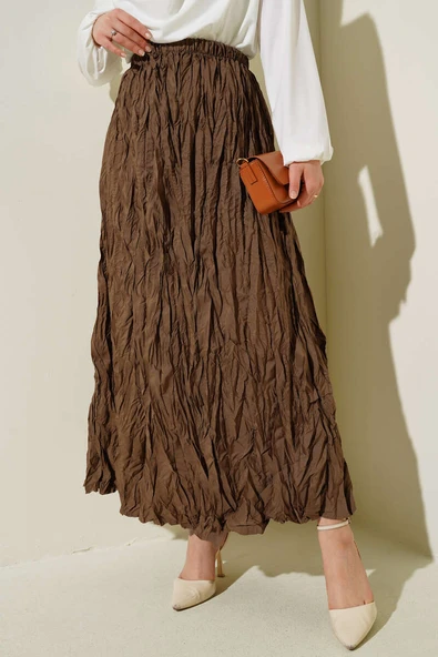 Kırışık Pileli Etek Taba