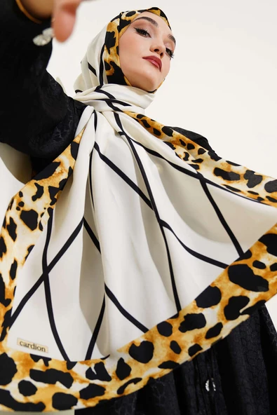 Leopar Şeritli Çizgili Medine Şal Ekru ürün görseli 1