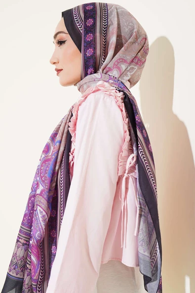 Mercan Desen Soft Şal Siyah Mor - 3