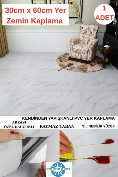 30cm x 60cm 1 Adet Yapışkanlı Floor Pvc Panel Yer Zemin Kaplama Paneli Arkası Kauçuklu Banyo Mutfak