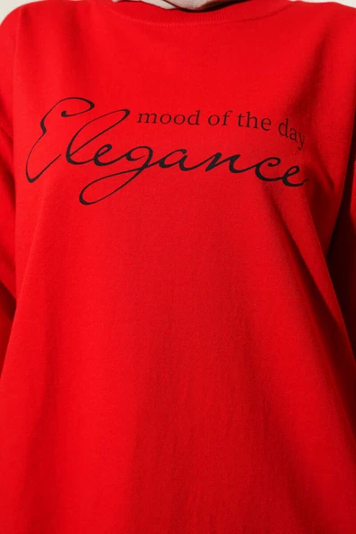 Elegance Baskılı İki İplik Tunik Kırmızı - 4