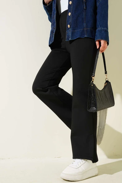 Paça Yırtmaçlı Scuba Pantolon Siyah ürün görseli 1