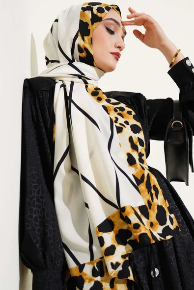 Leopar Şeritli Çizgili Medine Şal Ekru - Resim 2