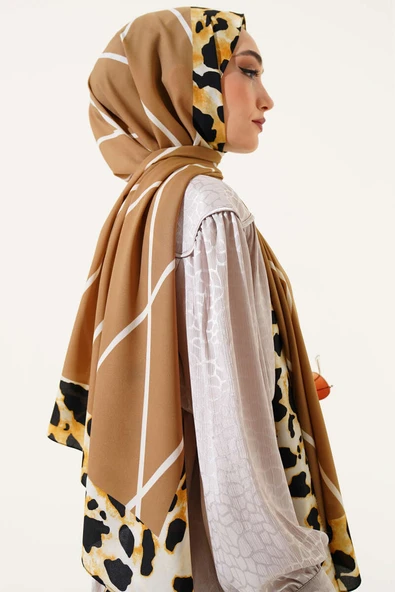 Leopar Şeritli Çizgili Medine Şal Latte - Resim 3
