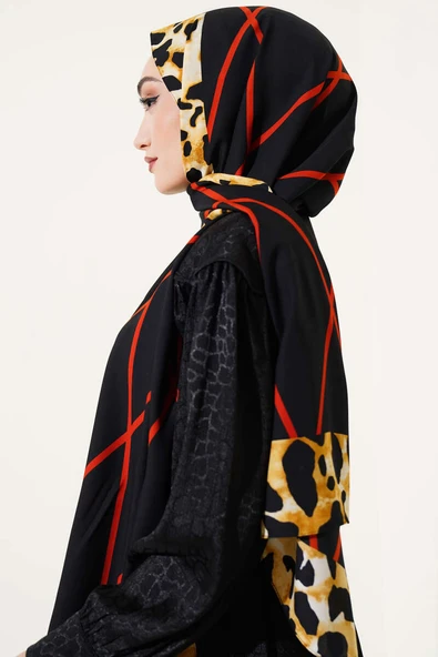 Leopar Şeritli Çizgili Medine Şal Siyah Kiremit - Resim 3