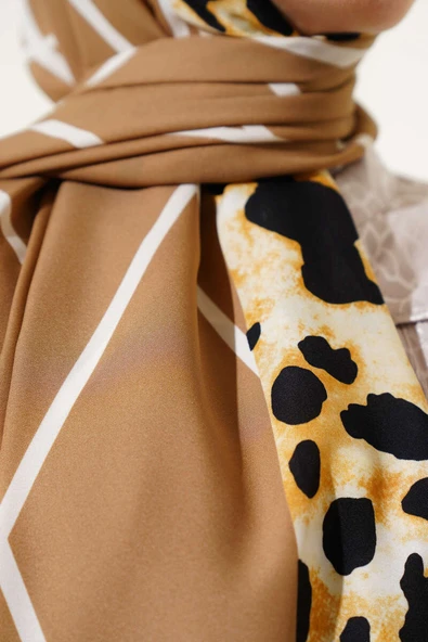 Leopar Şeritli Çizgili Medine Şal Latte - Resim 4