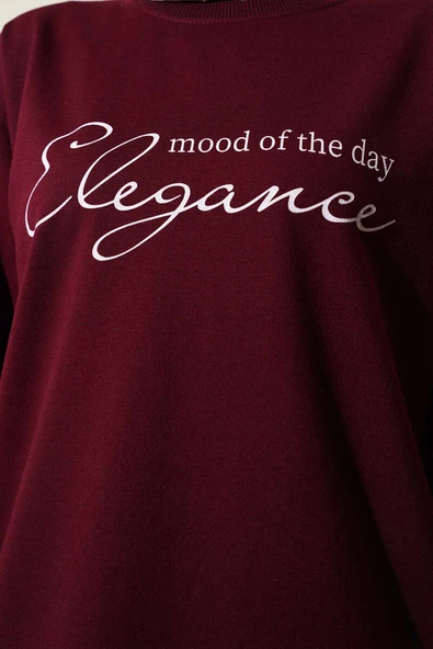 Elegance Baskılı İki İplik Tunik Bordo - Resim 4