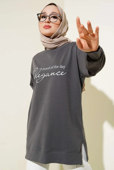 Elegance Baskılı İki İplik Tunik Füme ürün görseli 1