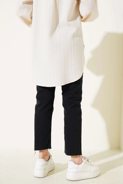 Kesik Dar Paça Pantolon Füme - Resim 3