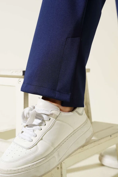 Paça Yırtmaçlı Scuba Pantolon Lacivert - Resim 4