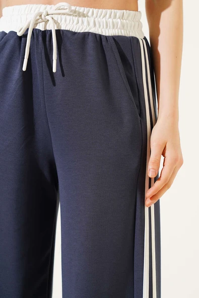 Loyşa Şeritli Geniş Paça Pantolon Füme - 4