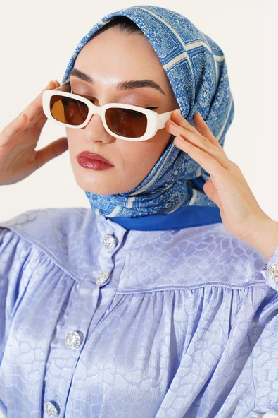 Batik Çini Desen Soft Eşarp İndigo