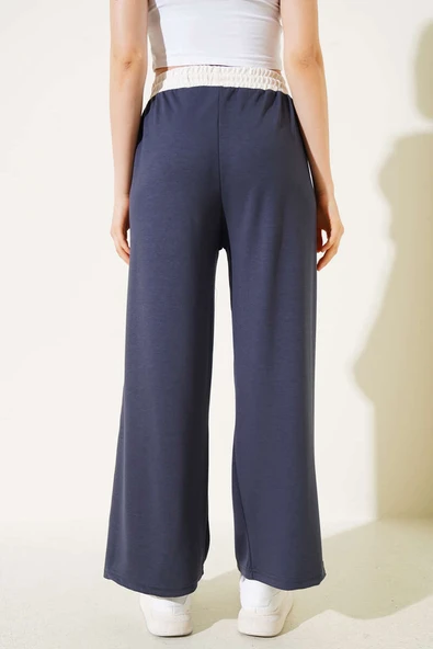 Loyşa Şeritli Geniş Paça Pantolon Füme - 3
