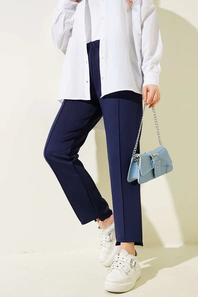 Çımalı Dar Paça Scuba Pantolon Lacivert ürün görseli 1