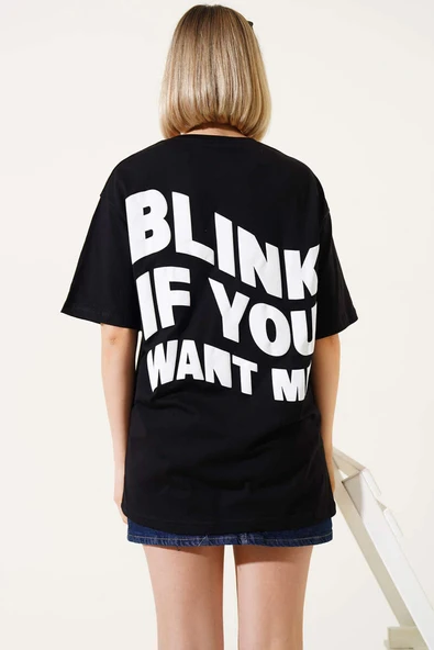 Ön ve Arka Kabartma Baskılı T-shirt Siyah - 3