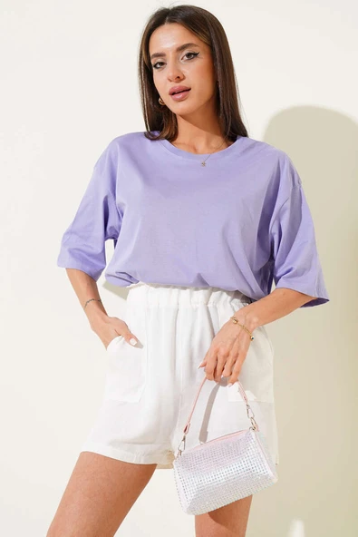 Basıc Oversize T-Shirt Lila