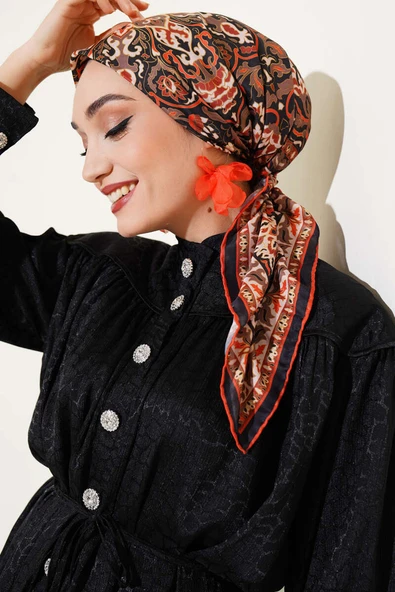 Hint Motifli Soft Eşarp Oranj - 2