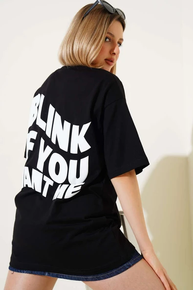 Ön ve Arka Kabartma Baskılı T-shirt Siyah - 2