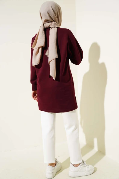 Elegance Baskılı İki İplik Tunik Bordo - Resim 3