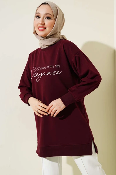 Elegance Baskılı İki İplik Tunik Bordo ürün görseli 1