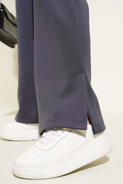 Paça Yırtmaçlı Scuba Pantolon Füme - 4
