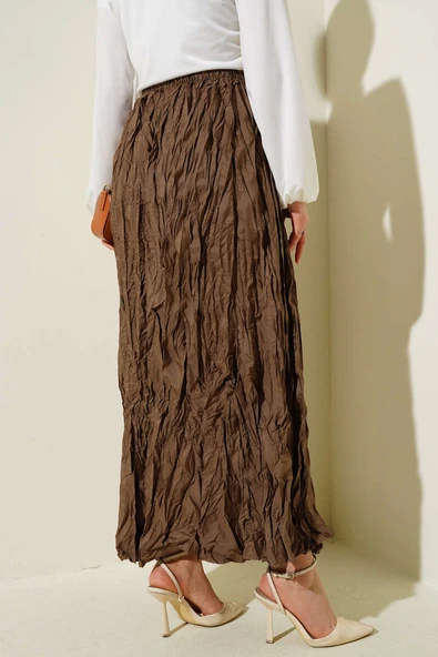 Kırışık Pileli Etek Taba - 3