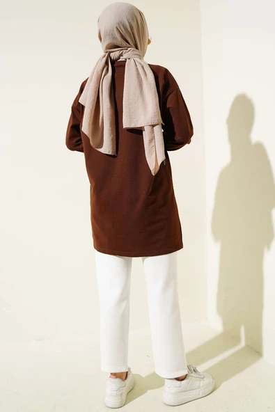 Elegance Baskılı İki İplik Tunik Kahve - Resim 3