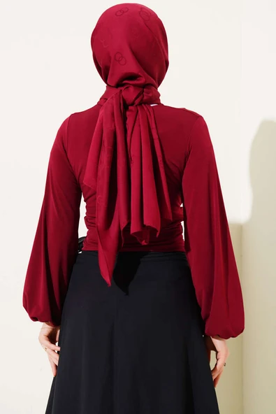 Bilek Lastikli Çapraz Büzgülü Bluz Bordo - Resim 3