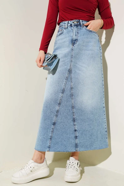 Parçalı Kot Etek Açık Mavi ürün görseli 1