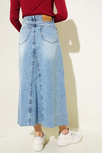 Parçalı Kot Etek Açık Mavi - Resim 3