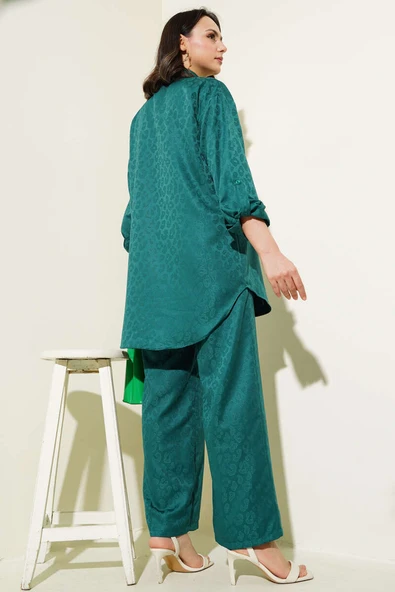 Leopar Desenli Jakar İkili Takım Yeşil - Resim 3