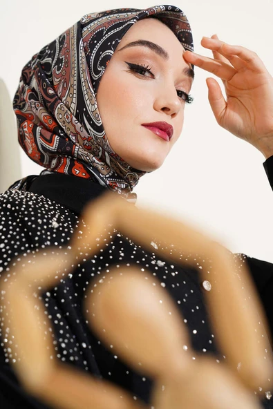 Mandala Desen Soft Eşarp Siyah