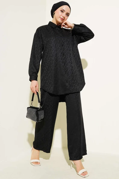 Leopar Desenli Jakar İkili Takım Siyah ürün görseli 1