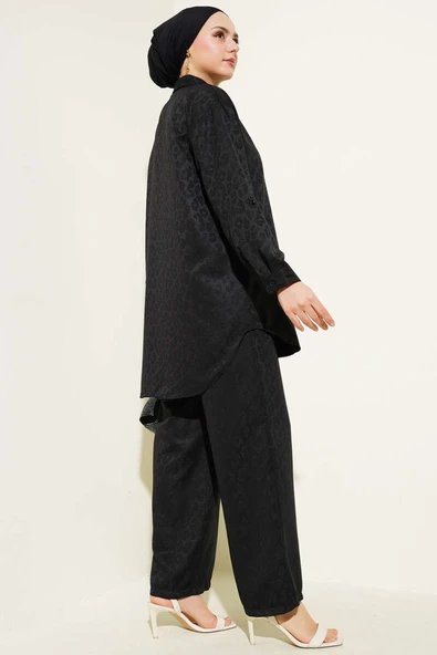 Leopar Desenli Jakar İkili Takım Siyah - Resim 3