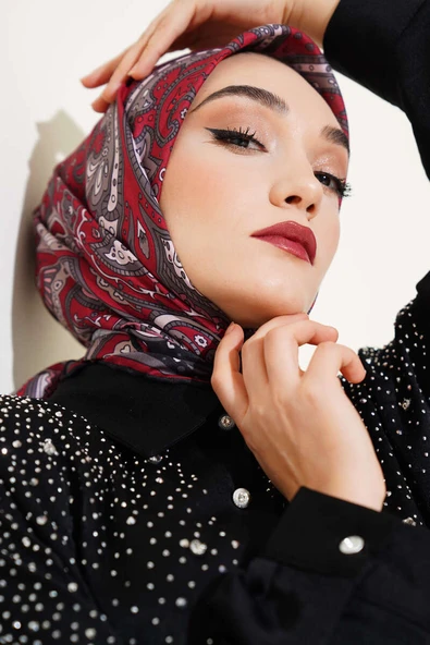 Mandala Desen Soft Eşarp Bordo