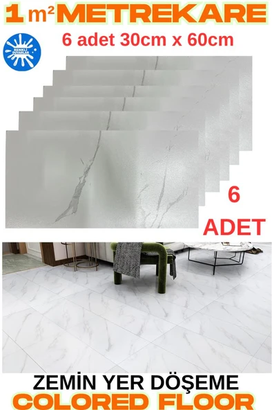 6 Adet 30cmx60cm Yapışkanlı Floor Pvc Panel 803 Yer Zemin Kaplama Paneli Arkası Kauçuklu