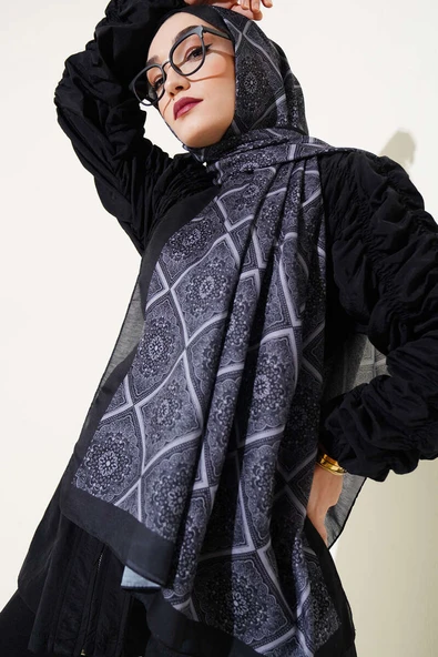 Batik Çini Desen Soft Şal Antrasit