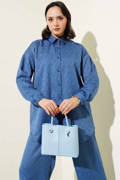 Leopar Desenli Jakar İkili Takım İndigo - Resim 2