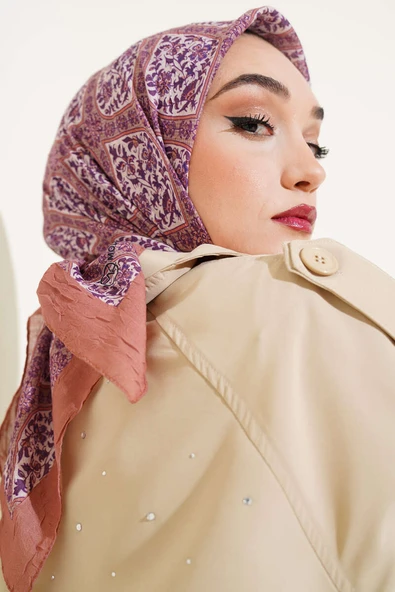 Sarmaşık Çiçekli Bambu Eşarp Camel