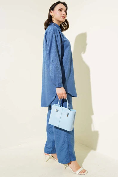 Leopar Desenli Jakar İkili Takım İndigo - Resim 3